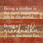 Being a mother is the most important job in the world. Being a grandmother is the most fun. / 10"x10" Reclaimed Wood Sign