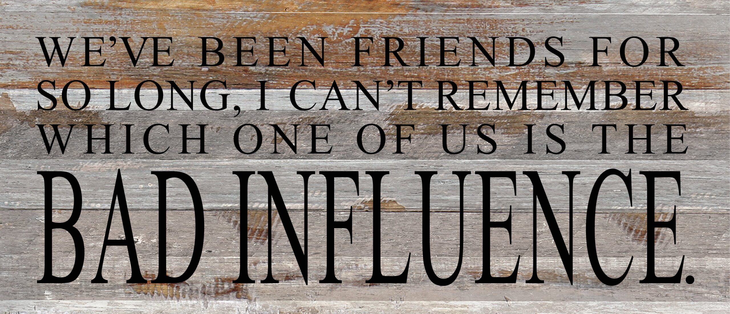 We've been friends for so long, I can't rememer which one of us is the bad influence. / 14"x6" Reclaimed Wood Sign