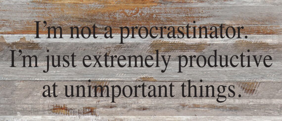 I'm not a procrastinator. I'm just extremely productive at unimportant things. / 14"x6" Reclaimed Wood Sign