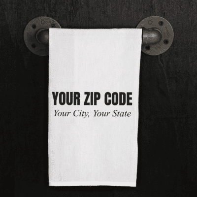 Custom ZIP Code Personalizable White Kitchen Tea Towel