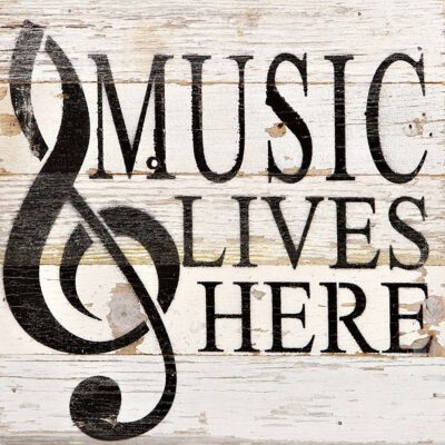 Music lives here / 10"x10" Reclaimed Wood Sign