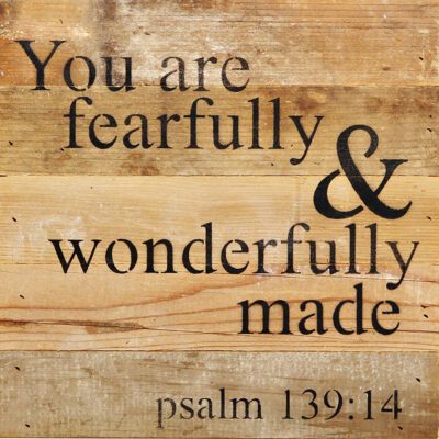 You are fearfully & wonderfully made. Psalm 139:14 / 10"x10" Reclaimed Wood Sign