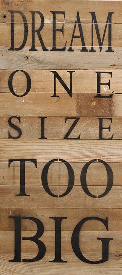 Dream one size too big / 12"x24" Reclaimed Wood Sign