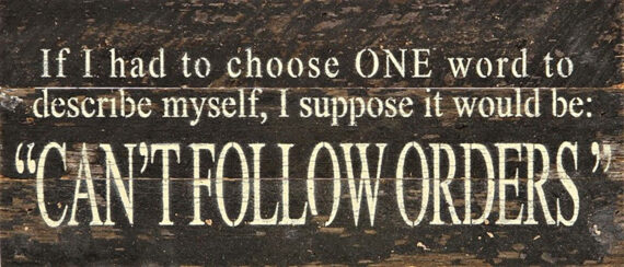 If I had to choose one word to describe myself I suppose it would be: Can't Follow Orders... / 14"x6" Reclaimed Wood Sign