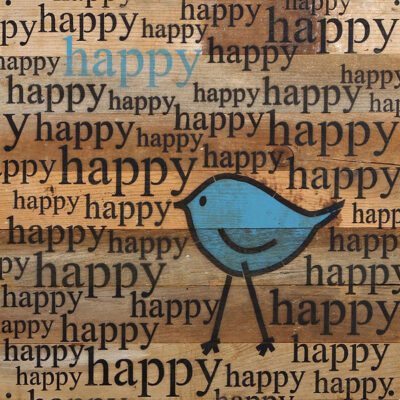 happy, happy (bird graphic) / 14"x14" Reclaimed Wood Sign