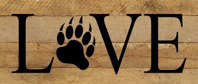 LOVE with Paw Print / 14"x6" Reclaimed Wood Sign
