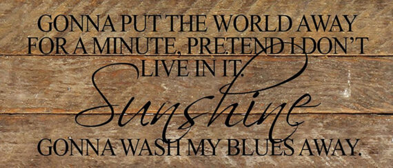 Gonna put the world away for a minute, pretend I don't live in it. Sunshine gonna wash my blues away. *Artist Series* Jeffrey Steele  / 14"x6" Reclaimed Wood Sign