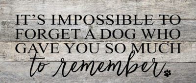 It's impossible to forget a dog who gave you so much to remember (dog print) / 14"x6" Reclaimed Wood Sign