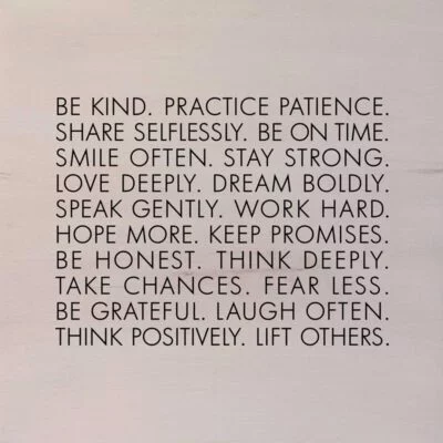 Be kind. Practice patience. Share selflessly. (White Finish) / 28"x28" Wall Art