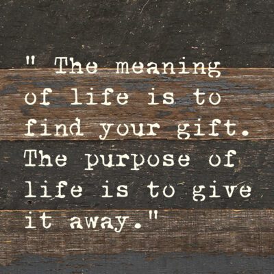 "The meaning of life is to find your gift. The purpose of life is to give it away" 6x6 Espresso Reclaimed Wood Wall Decor Sign
