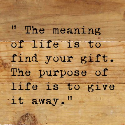 "The meaning of life is to find your gift. The purpose of life is to give it away" 6x6 Natural Reclaimed Wood Wall Decor Sign