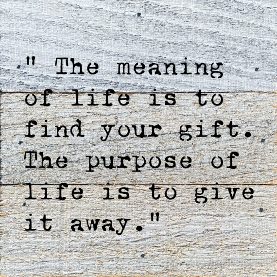 "The meaning of life is to find your gift. The purpose of life is to give it away" 6x6 White Reclaimed Wood Wall Decor Sign