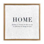 Home n. A story of who we are, a collection of things we love 10x10 Pulp Paper Wall Décor