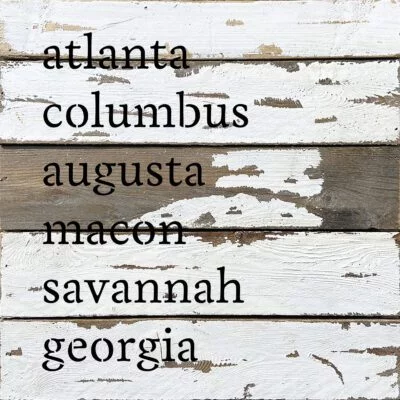 Custom City Words 14x14 Silvered White Reclaimed Wood Wall Decor Sign