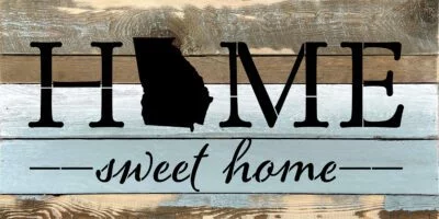 Home Sweet Home with State Outline 24x12 Blue Whisper Reclaimed Wood Wall Decor Sign