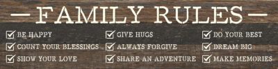 Family Rules ...  24x6 Espresso Reclaimed Wood Wall Decor Sign