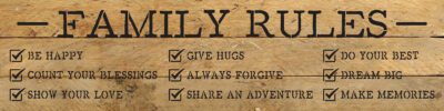 Family Rules ... 24x6 Natural Reclaimed Wood Wall Decor Sign