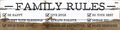 Family Rules ... 24x6 Silvered White Reclaimed Wood Wall Decor Sign