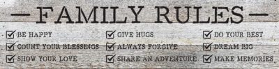 Family Rules ...  24x6 White Reclaimed Wood Wall Decor Sign