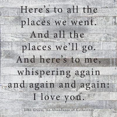 Here's to all the places we went. And all the places we'll go. And here's to me, whispering again and again and again: I love you. - John Green 28x28 White Reclaimed Wood Wall Décor