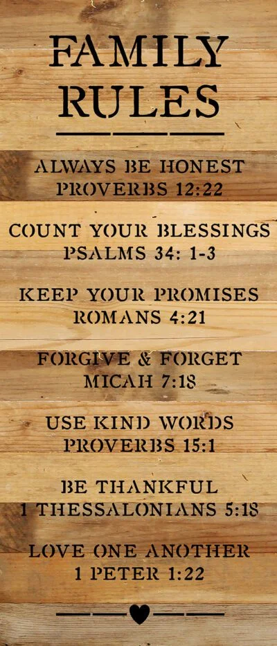 Family Rules Religious 14x6 Natural Reclaimed Wood Wall Décor