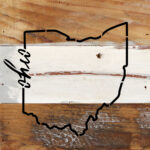 Custom State with script words 6x6 Reclaimed Wood Wall Decor Sign